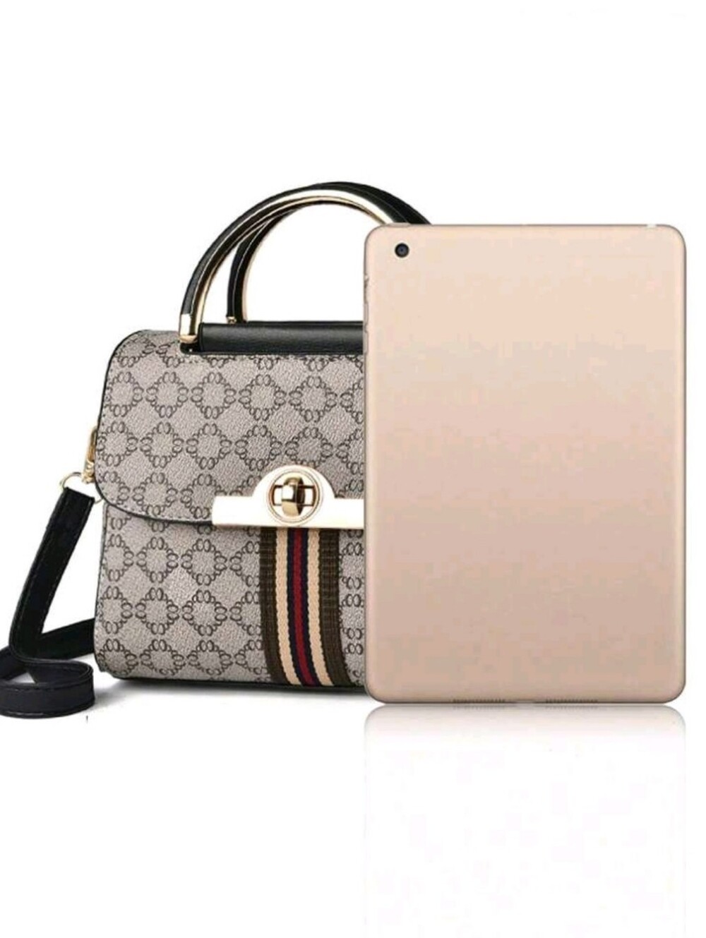 Classic Monogram Top-Handle Satchel in Beige and Black - Picture 6 of 7